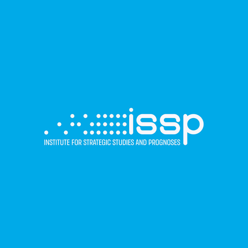 Institute for Strategic Studies and Prognoses Montenegro on blue background